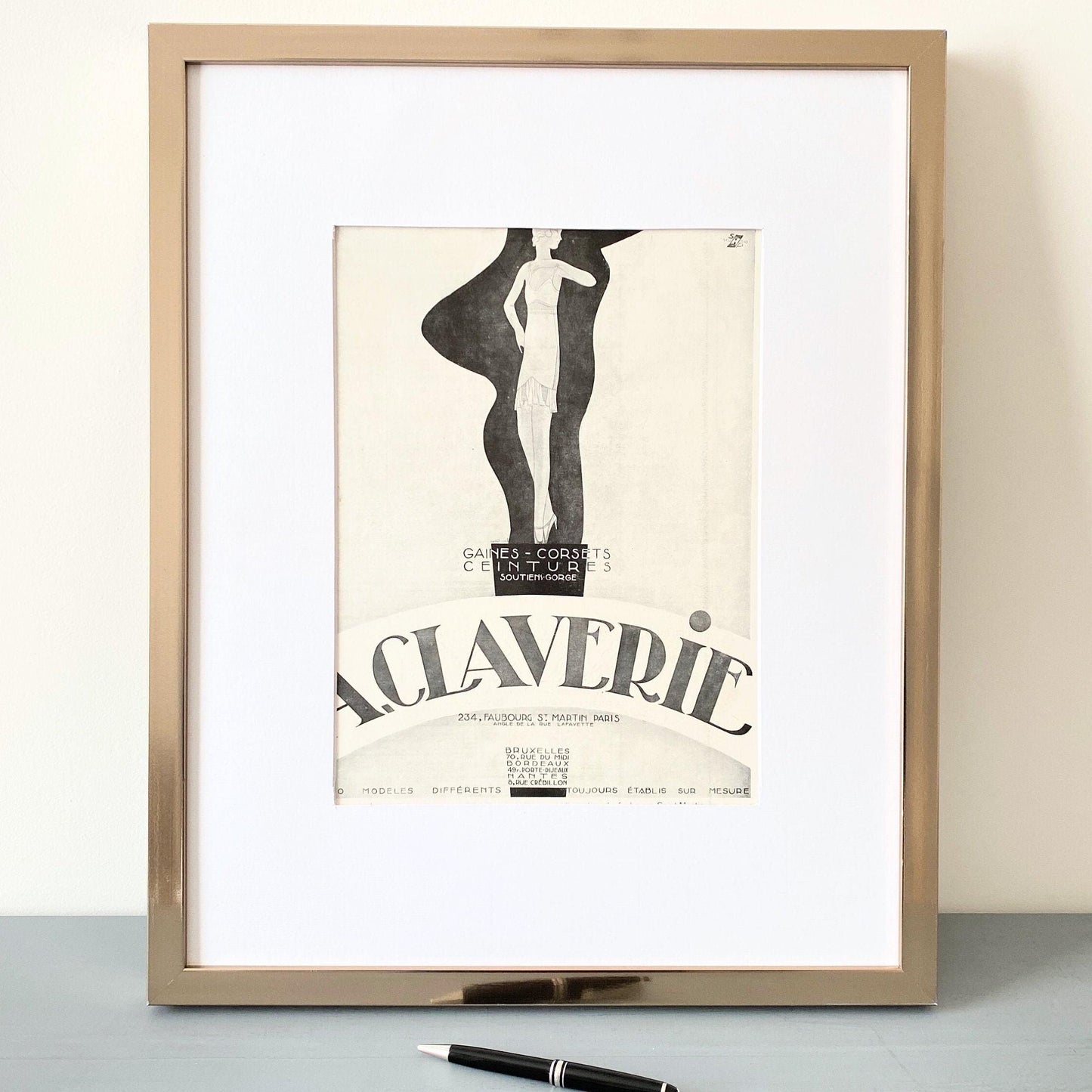 Original Vintage Claverie Lingerie Ad Wall Poster - Rare Authentic Art Deco Boheme Luxury Underwear Craft Room - Laundry or Dressing Poster
