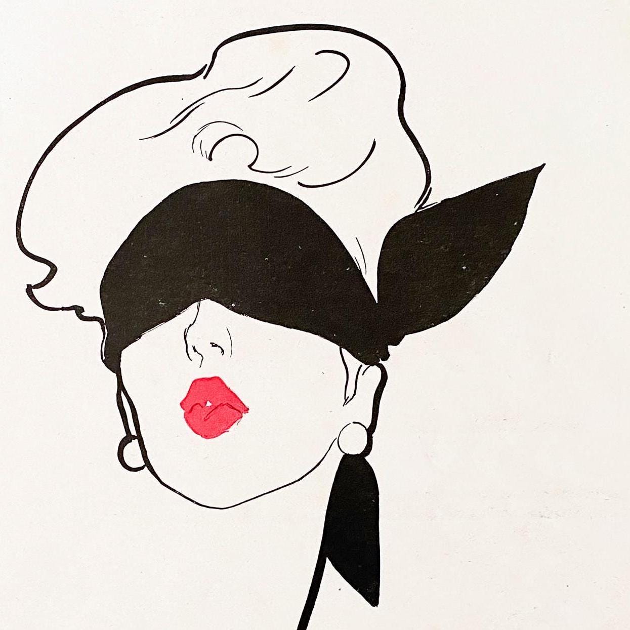 Original 1950s Vintage Rene Gruau Red Lipstick Ad Print: Authentic French Vogue Poster