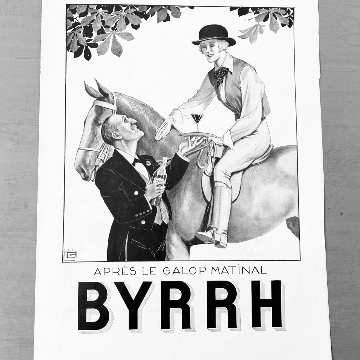 Rare Authentic Vintage Byrrh Aperitif Advertisement Wall Art Print, French Mid Century Horse Riding Poster Retro Kitchen Print Good to Frame