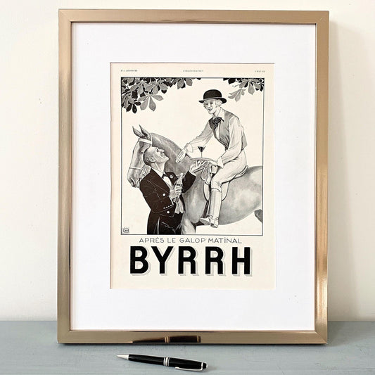 Rare Authentic Vintage Byrrh Aperitif Advertisement Wall Art Print, French Mid Century Horse Riding Poster Retro Kitchen Print Good to Frame