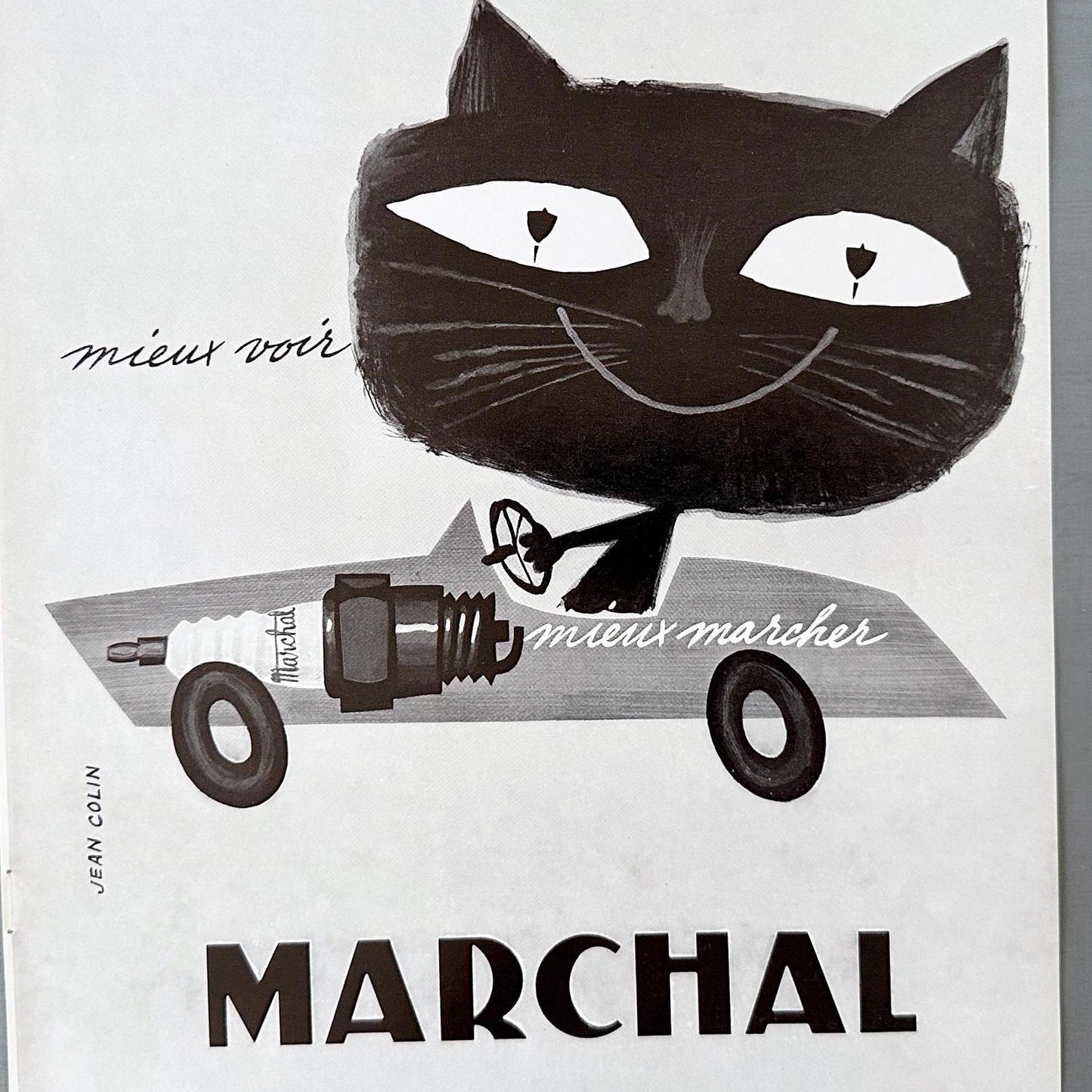 Vintage Marchal Auto Ad Poster: Signed Jean Colin, Mid-Century Modern Garage Art