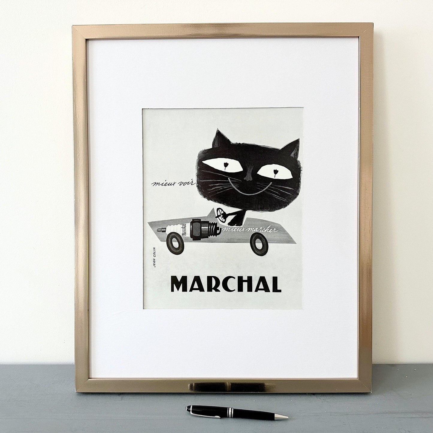 Vintage Marchal Auto Ad Poster: Signed Jean Colin, Mid-Century Modern Garage Art
