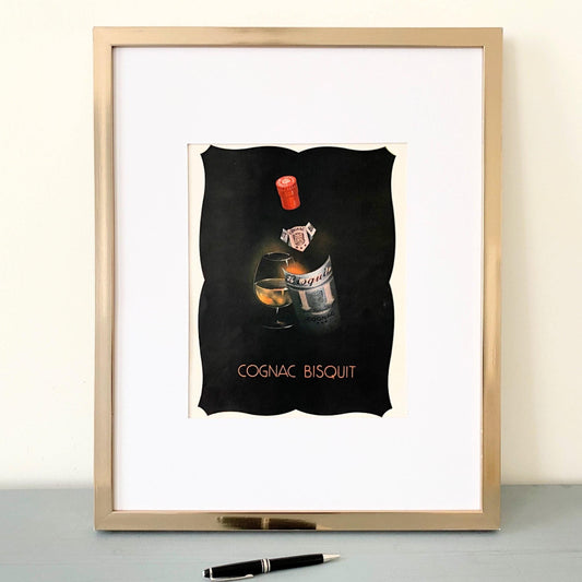 Original 1930s Magazine French Vintage Cognac Advertisement Poster, Mid Century Modern Minimalist Mini Bar Wall Decor Cocktail Lover Gift