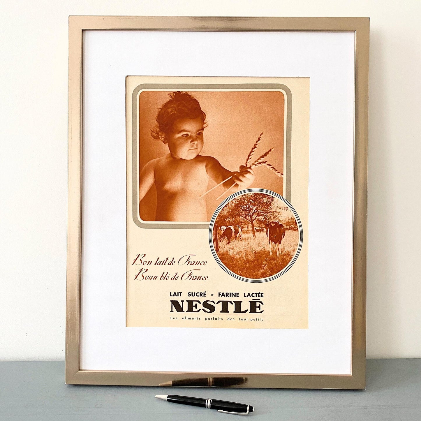 Vintage Nestle Baby Ad Print: Rare Sepia Nursery Wall Art