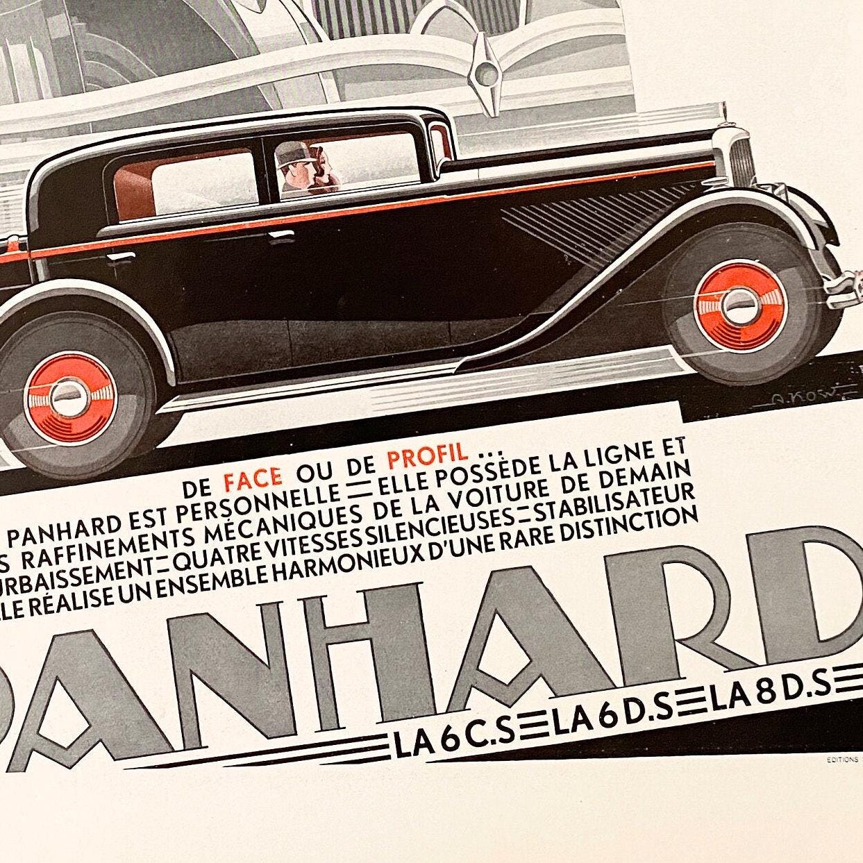 Vintage Panhard Car Ad Poster: Signed Alexis Kow Lithograph, Mid-Century Modern Garage Art
