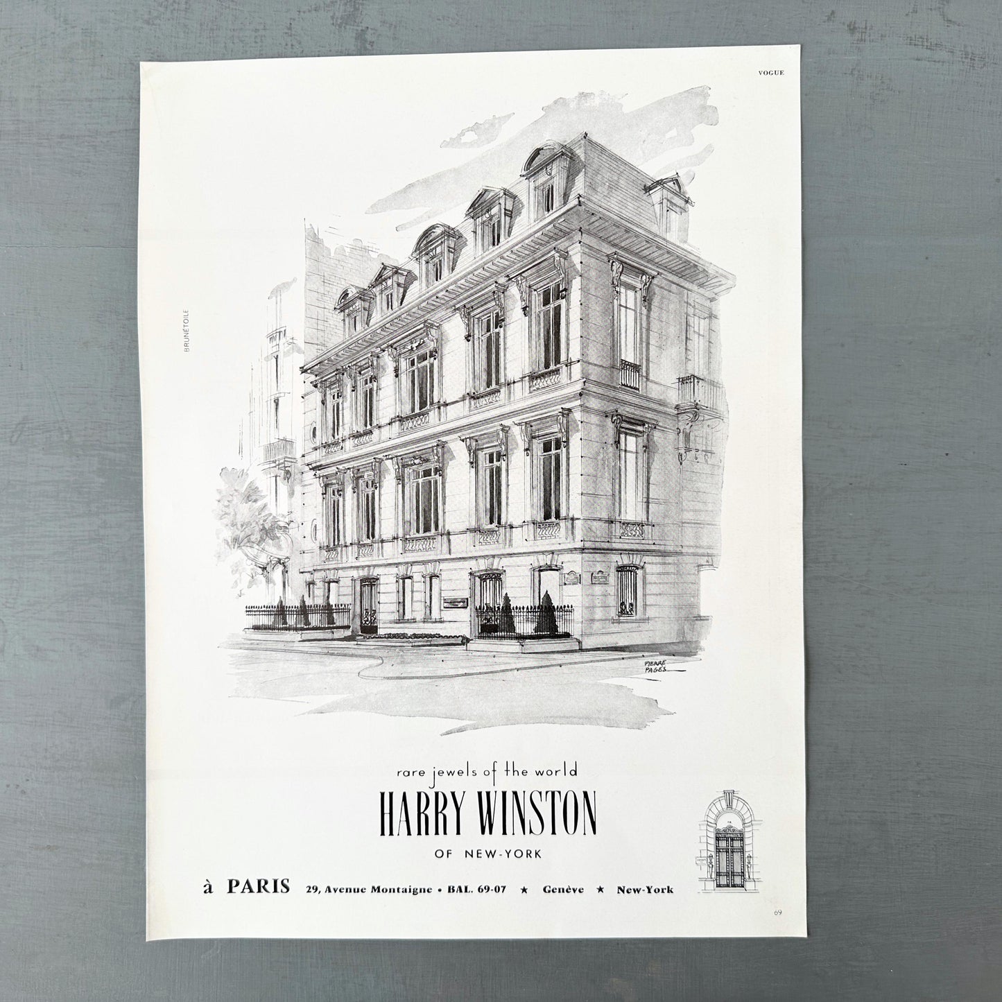 Vintage Harry Winston Ad Poster: Signed Pierre Pages, Mid-Century Fashion Wall Art