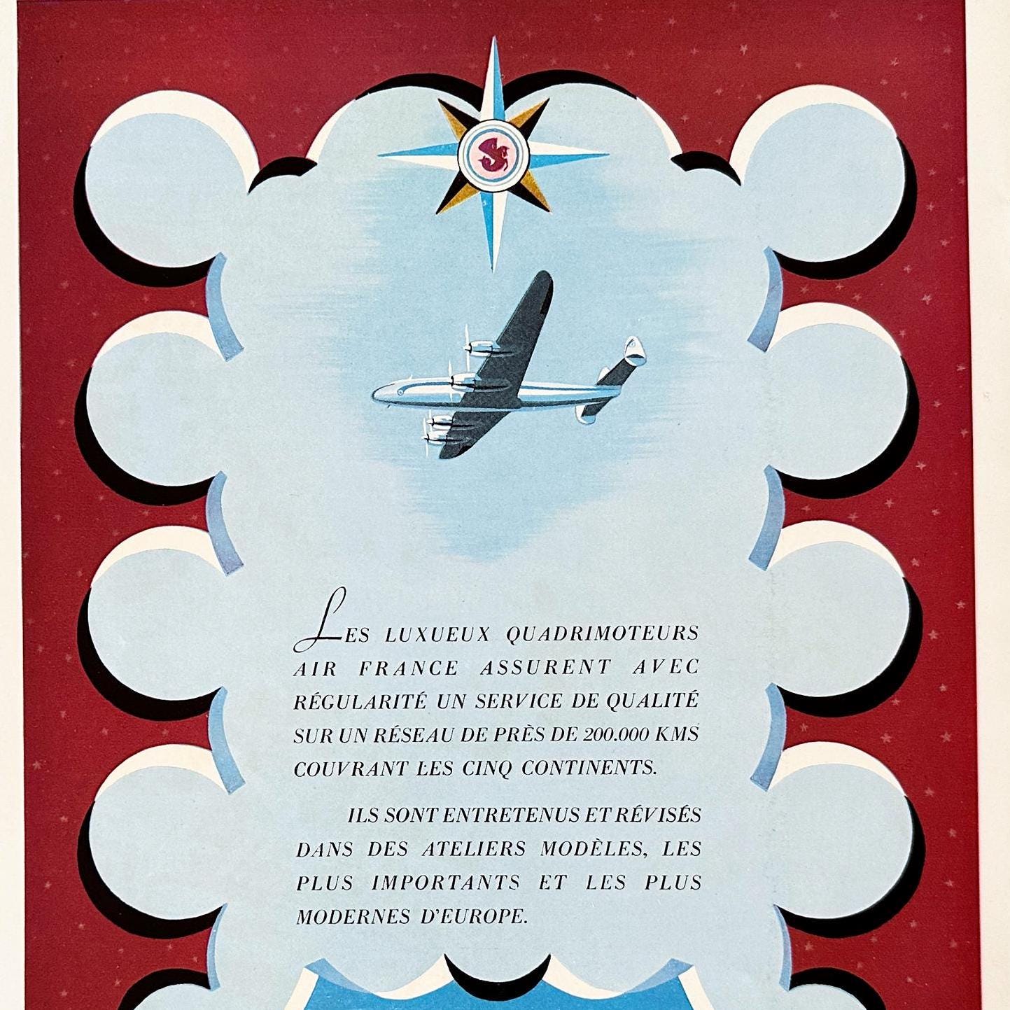 1950s Air France Ad Poster: Mid-Century Modern Travel Wall Art