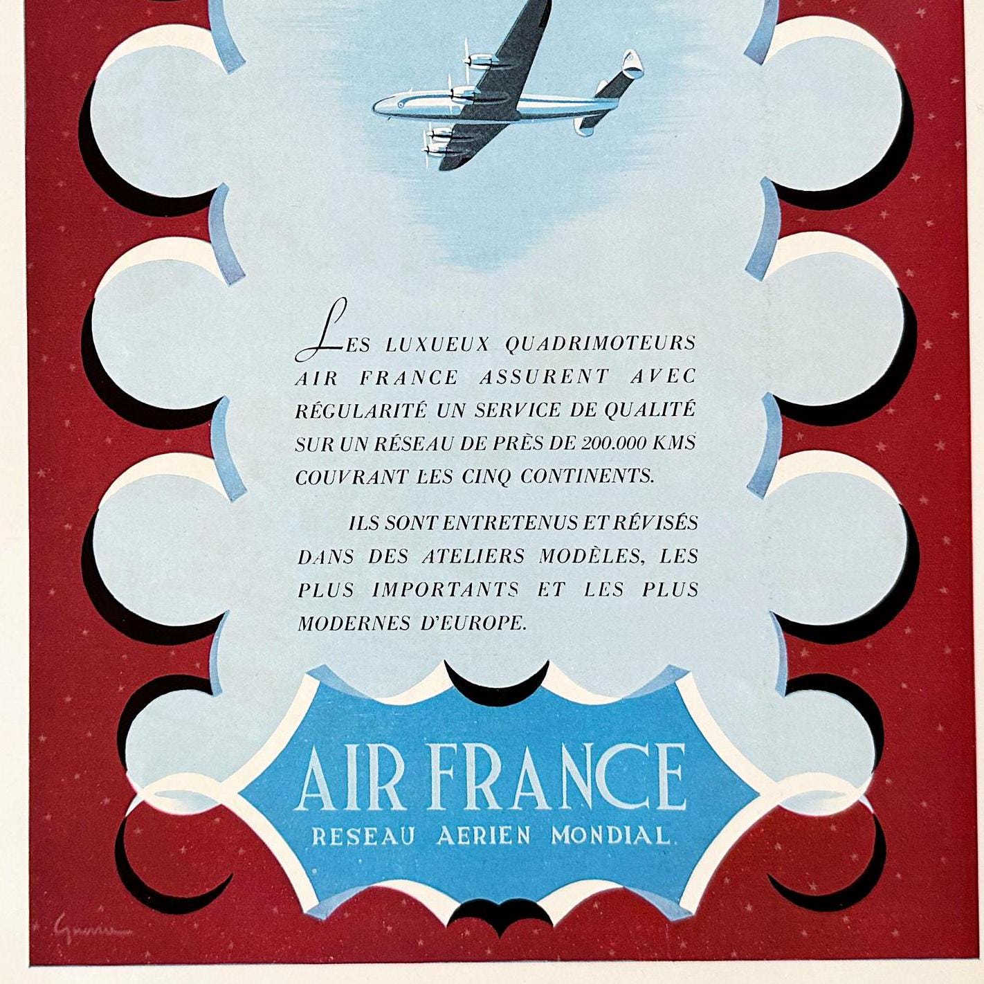 1950s Air France Ad Poster: Mid-Century Modern Travel Wall Art