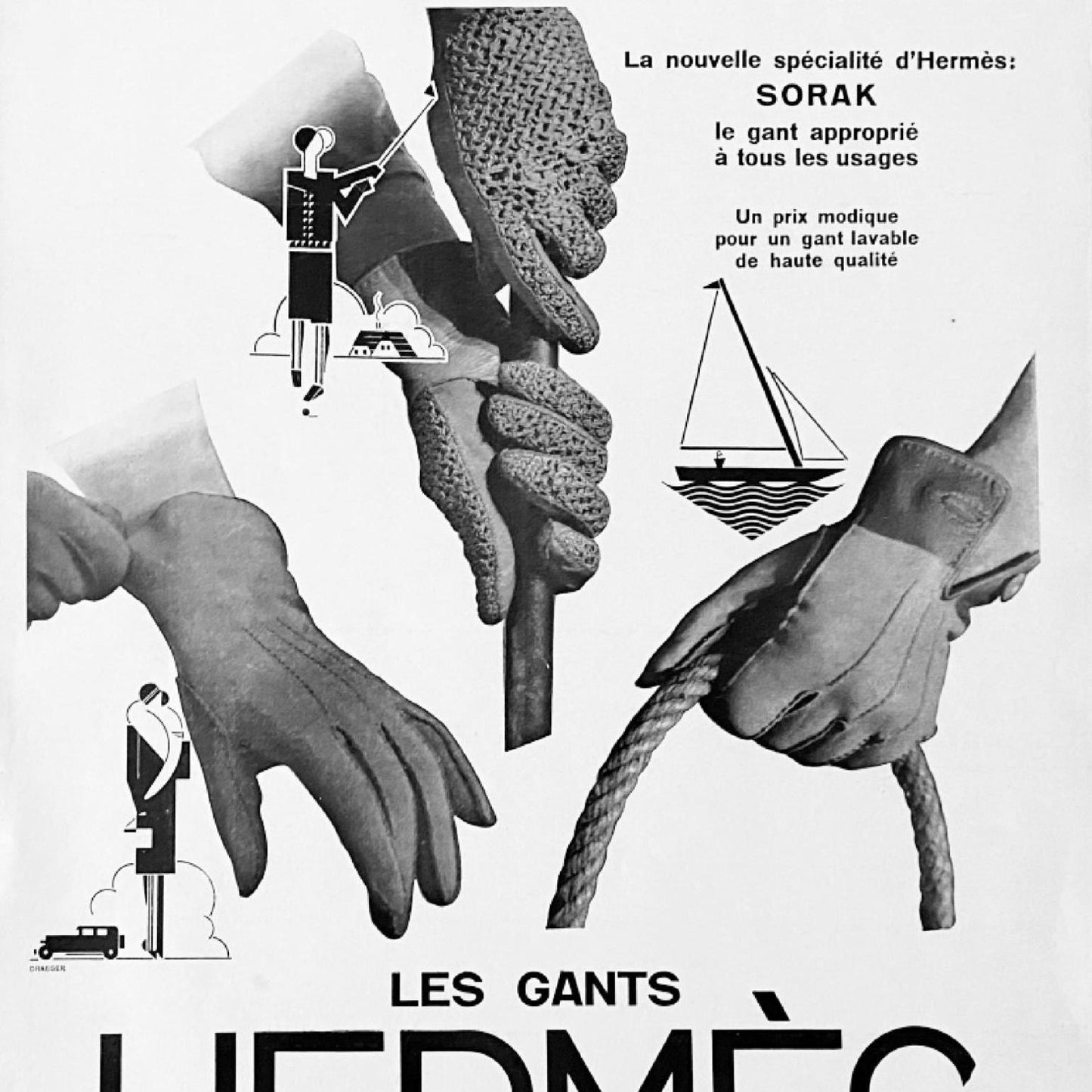 Original 1930s Vintage Hermes Advertisement Print: Authentic Paris Fashion Wall Poster