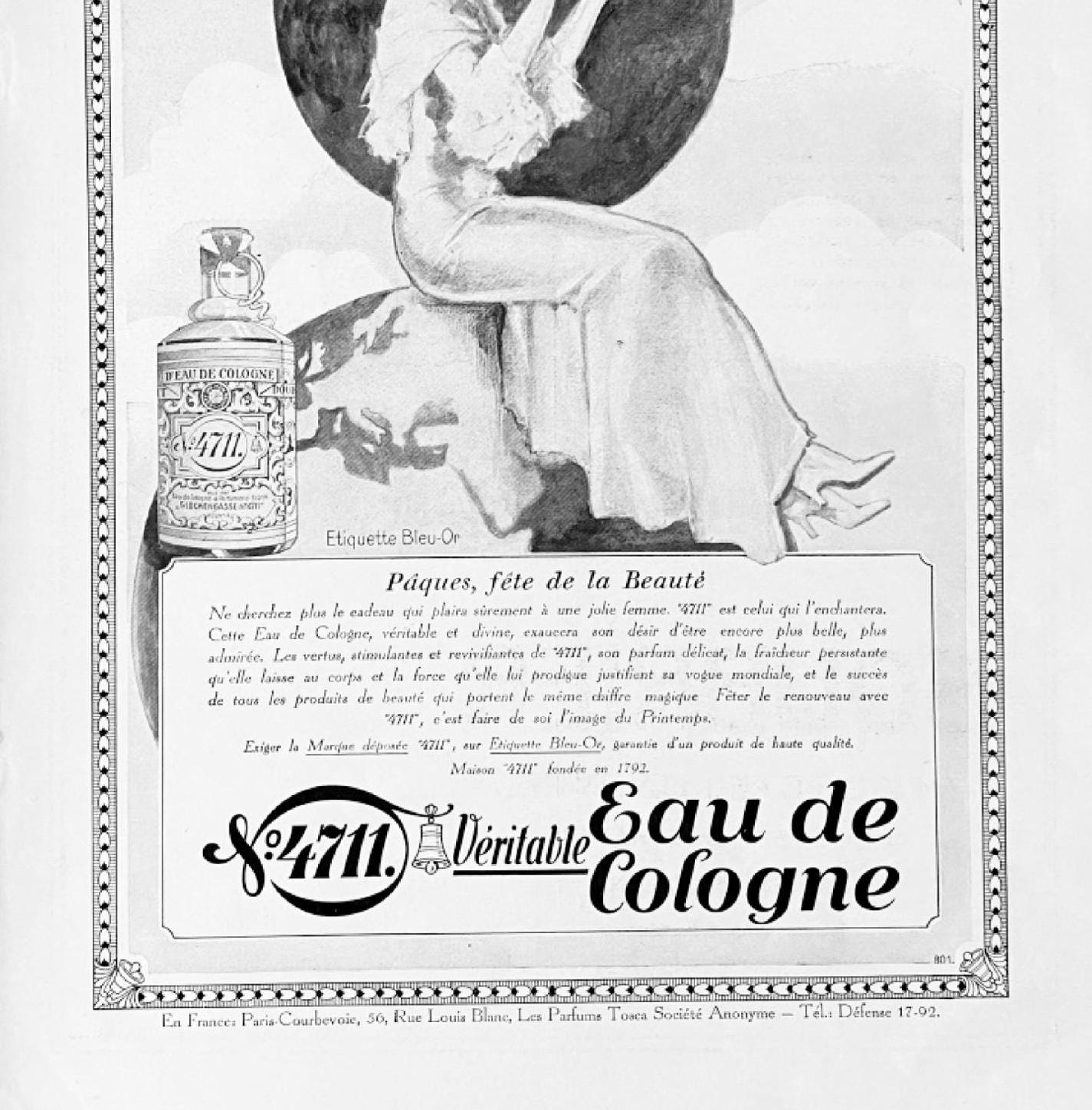 1920s Vintage 4711 Cologne Ad Print: Art Deco Perfume Poster, Bathroom Wall Art