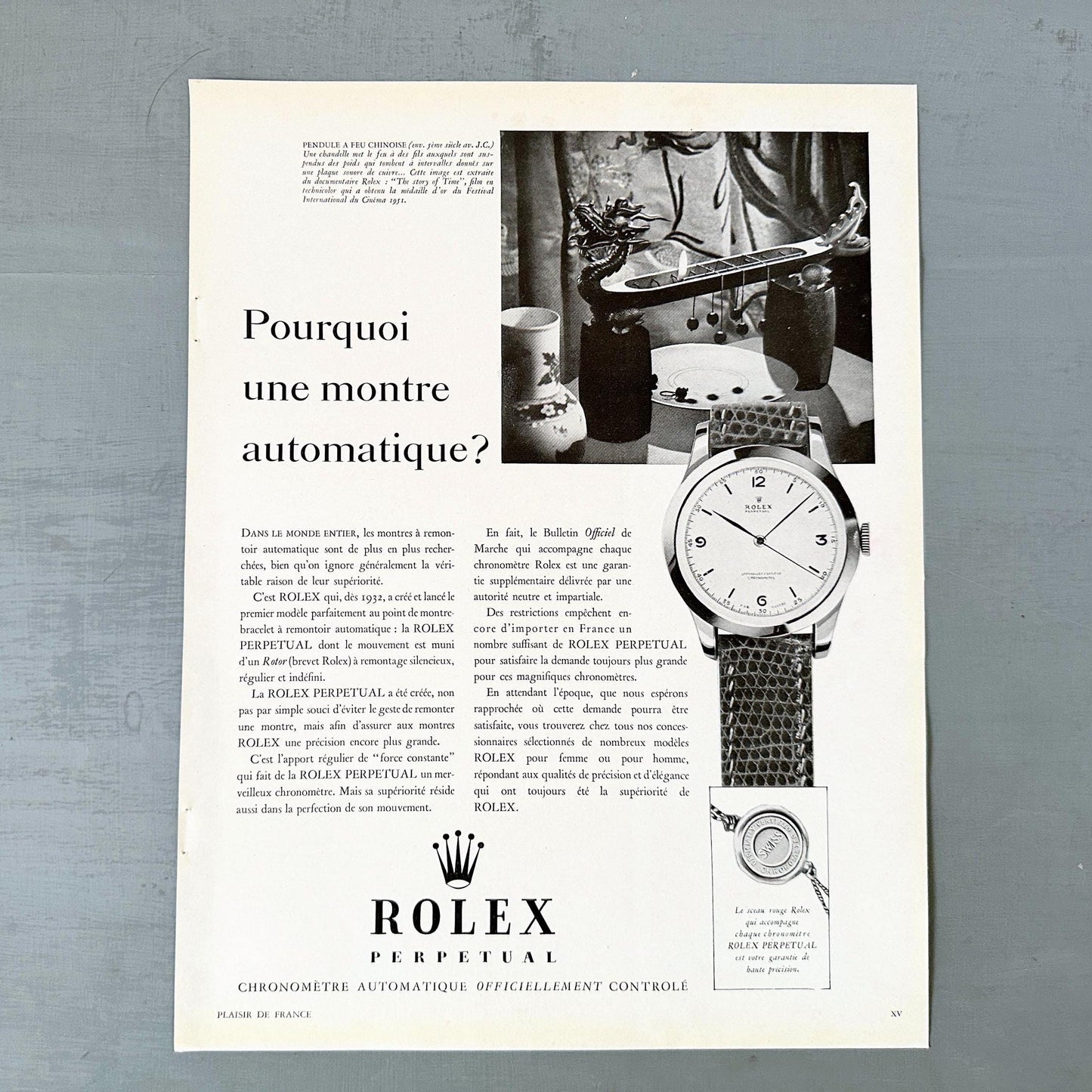 Original 1950s Rolex Watch Mid Century Ad Poster - Rare Authentic Swiss Watch Print Best Boyfriend Watch Collector Gift - French Wall Decor
