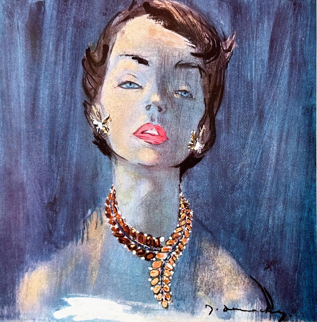 Vintage Boucheron Jewelry Ad Poster: Jacques Demachy Print, Paris Fashion