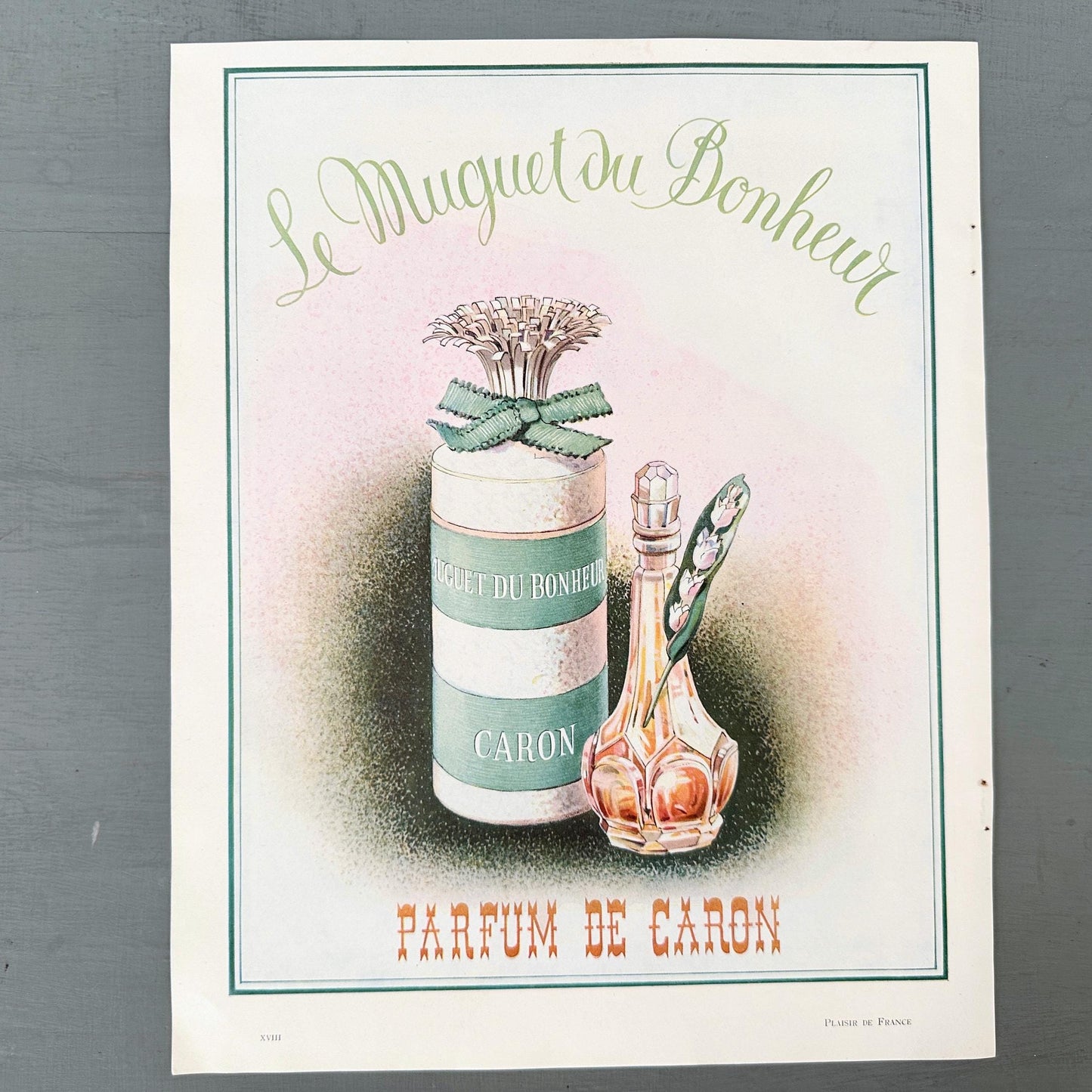 Authentic 1950s Vintage Caron Perfume Advertisement Poster from Original Vogue Magazine