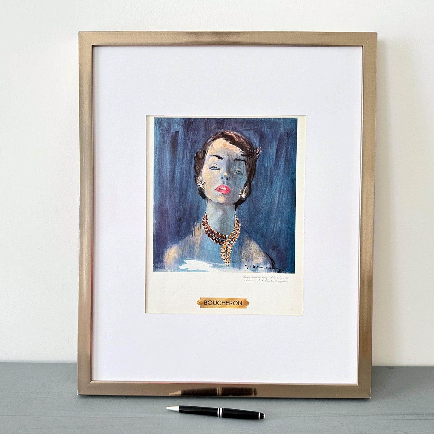 Vintage Boucheron Jewelry Ad Poster: Jacques Demachy Print, Paris Fashion