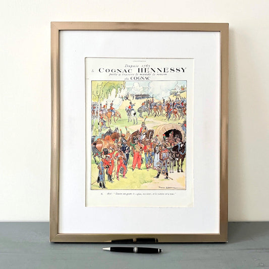 Authentic 1930s Vintage Hennessy Cognac Ad: Original French Army Lithograph, Signed Pierre Lissac