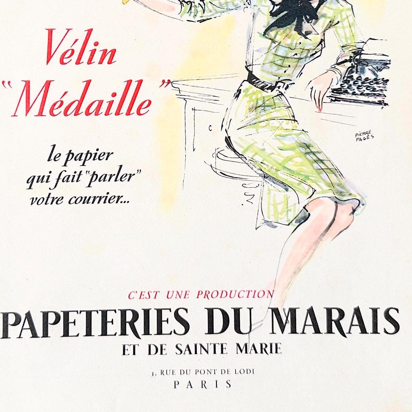 Vintage Paper Shop Ad Print: Pierre Pages French Magazine Art