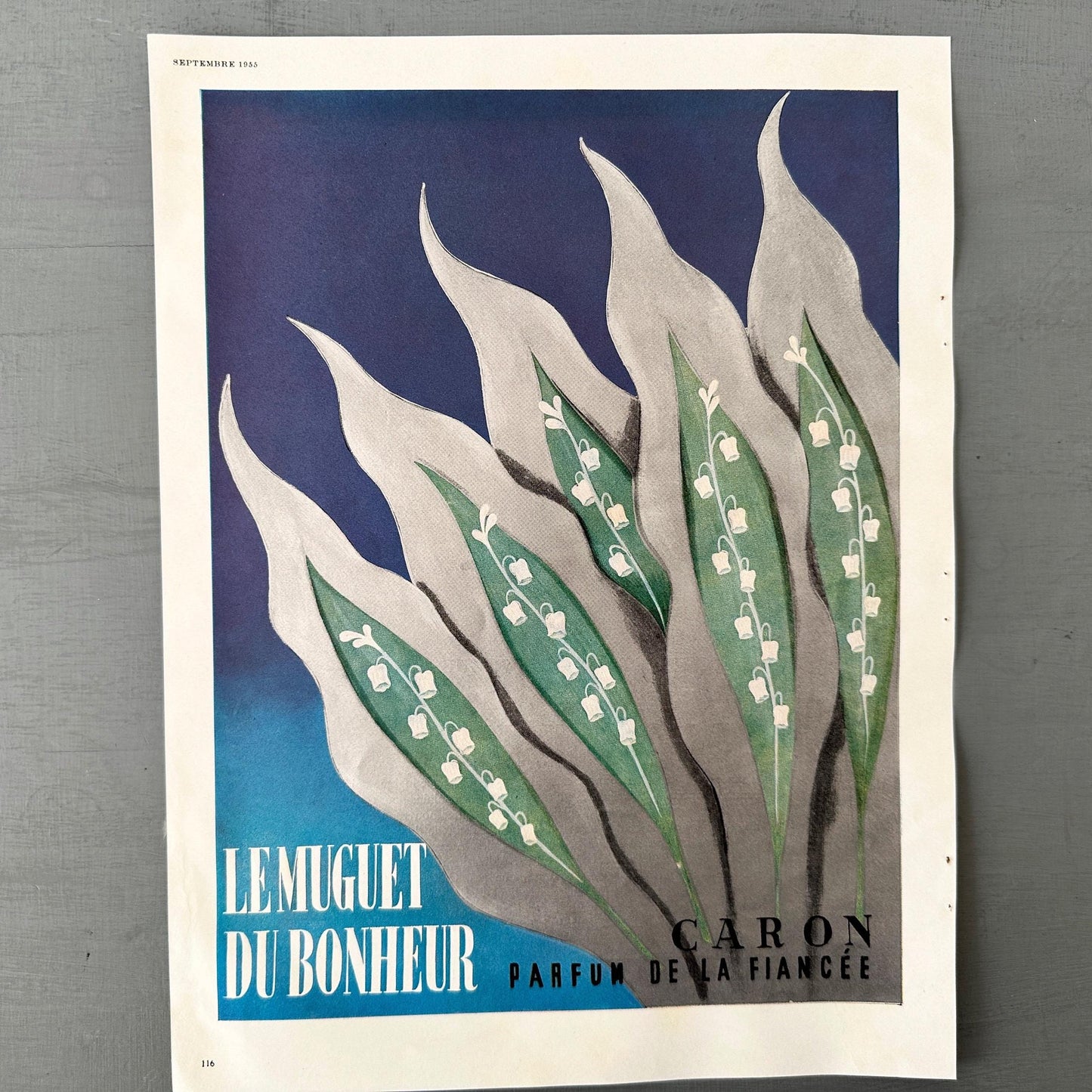 Vintage Caron Lily of the Valley Perfume Ad Print - 1950s Mid Century Modern