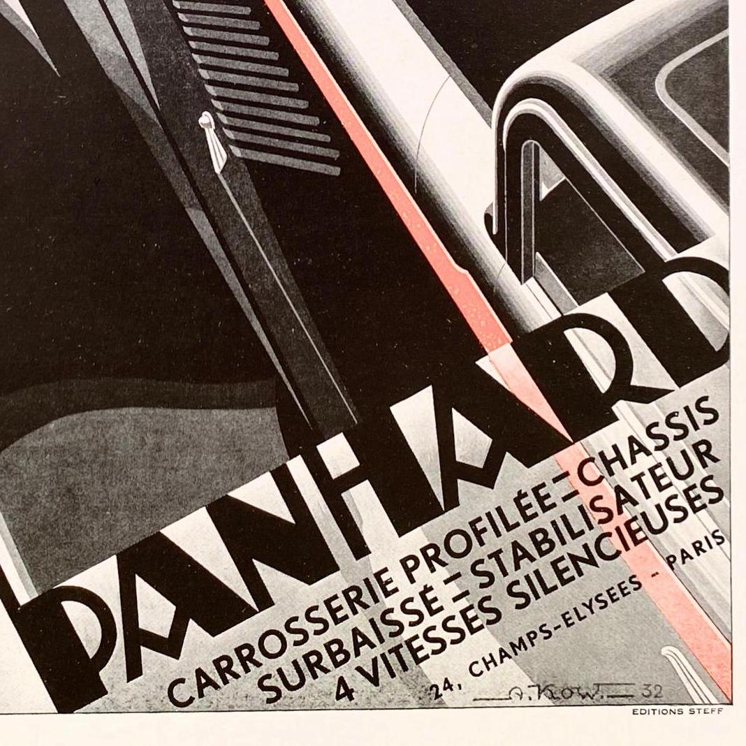 1920s Panhard Car Ad Poster: Vintage Art Deco Supercar Drawing