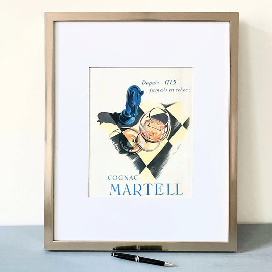 Original Vintage  Midcentury Martell Cognac Ad Poster, Retro Kitchen or Home Bar Decor Wall Art Print, Magazine Print Ready to Frame Poster