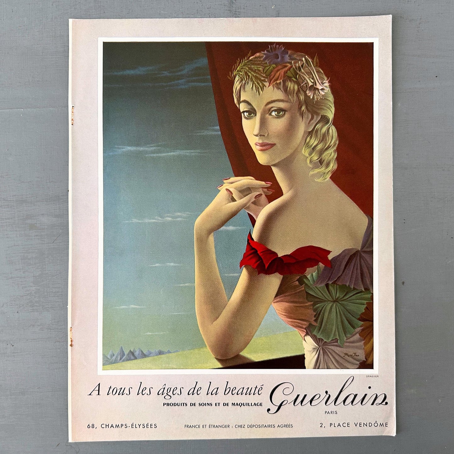 Authentic 1950s Vintage Guerlain Lipstick Ad: French Vogue Makeup Poster