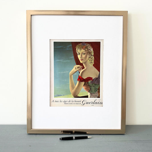 Authentic 1950s Vintage Guerlain Lipstick Ad: French Vogue Makeup Poster