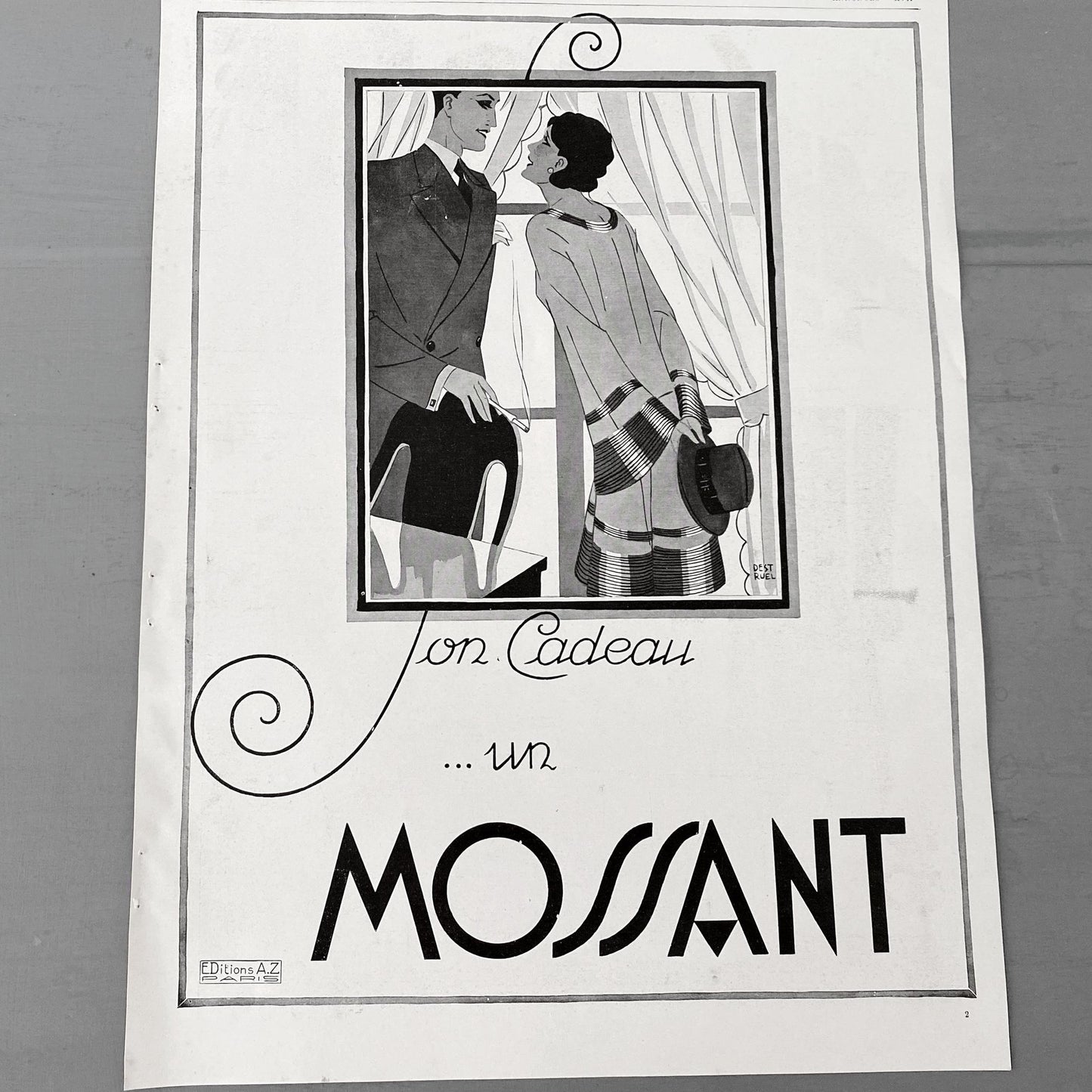 Authentic Vintage Mossant Hat Ad Poster: Original 1930s French Fashion Print