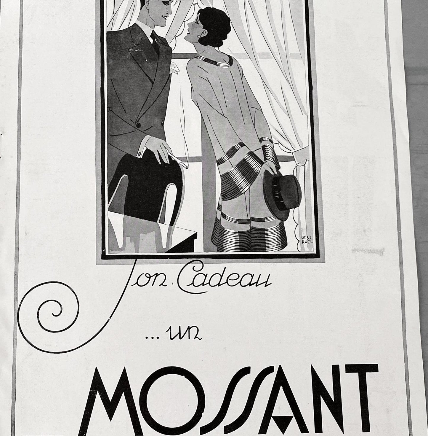 Authentic Vintage Mossant Hat Ad Poster: Original 1930s French Fashion Print