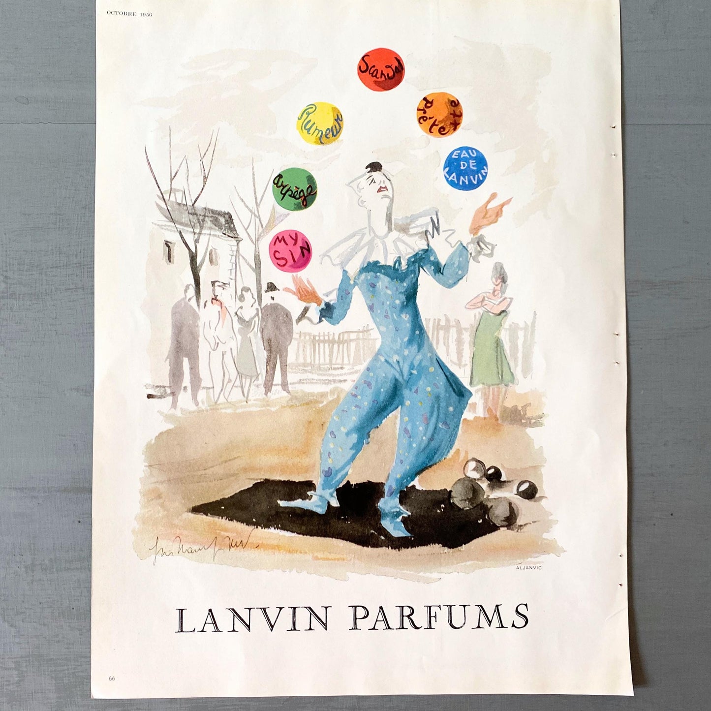 1950s Lanvin Perfume Ad Print Signed G Gillet - Vogue Magazine Page