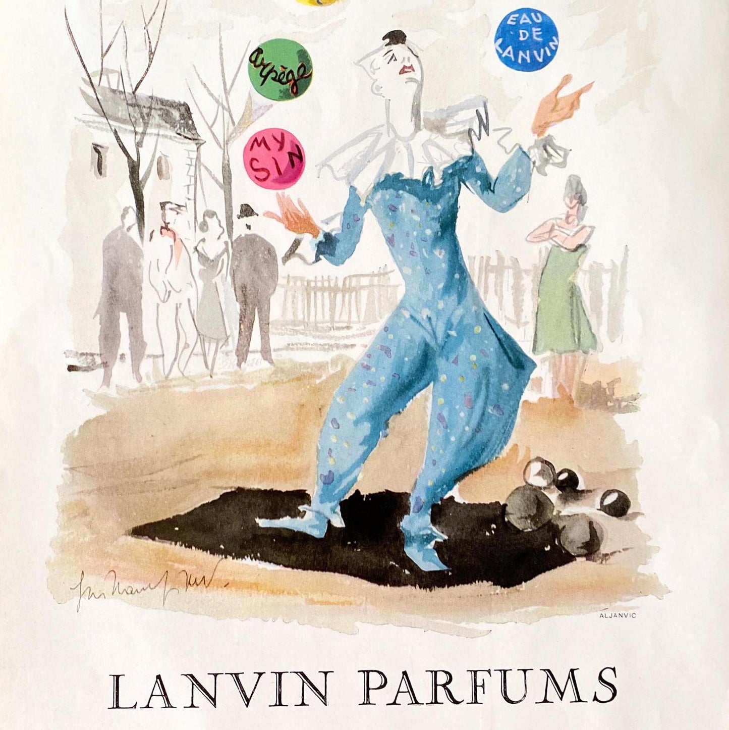 1950s Lanvin Perfume Ad Print Signed G Gillet - Vogue Magazine Page
