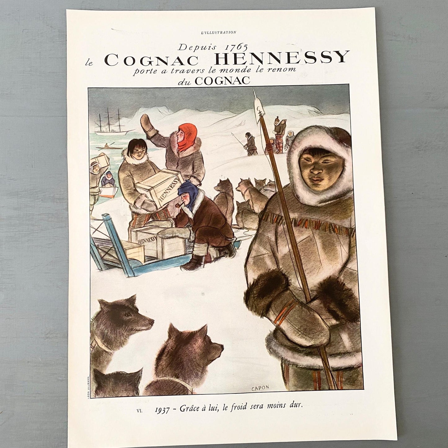 Vintage Hennessy Cognac Advertisement: 1930s French Alcohol Wall Art