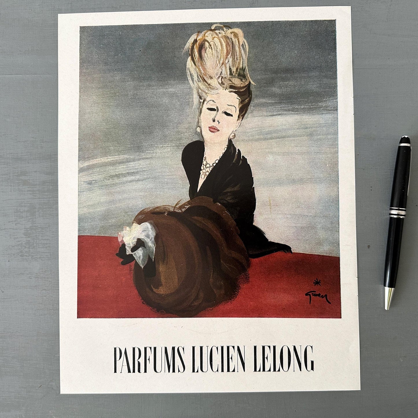 Rene Gruau French Vogue Perfume Ad: 1950s Parisian Fashion Illustration