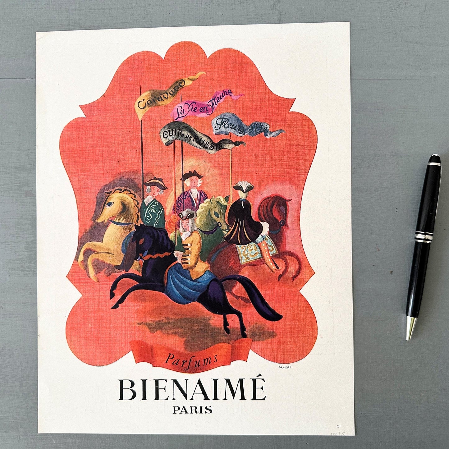 Rene Gruau French Vogue Perfume Ad: 1950s Parisian Fashion Illustration