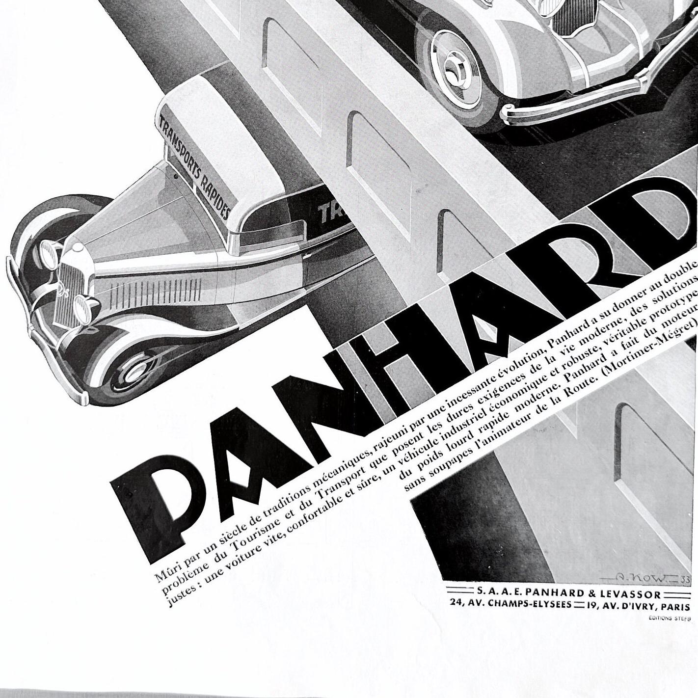 Vintage 1930s Panhard Car Ad Poster: Art Deco Supercar Drawing