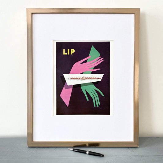 Vintage Lip Watch Ad: Vogue Magazine Print, Mid-Century Modern Wall Art