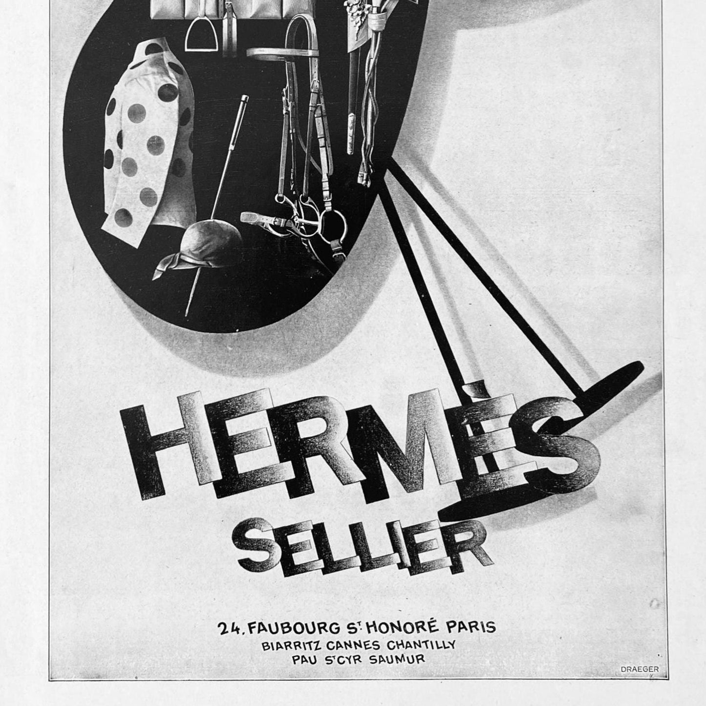 Authentic 1920s Vintage Hermes Ad Wall Art Poster: Art Deco Saddle & Horse Equipment Print
