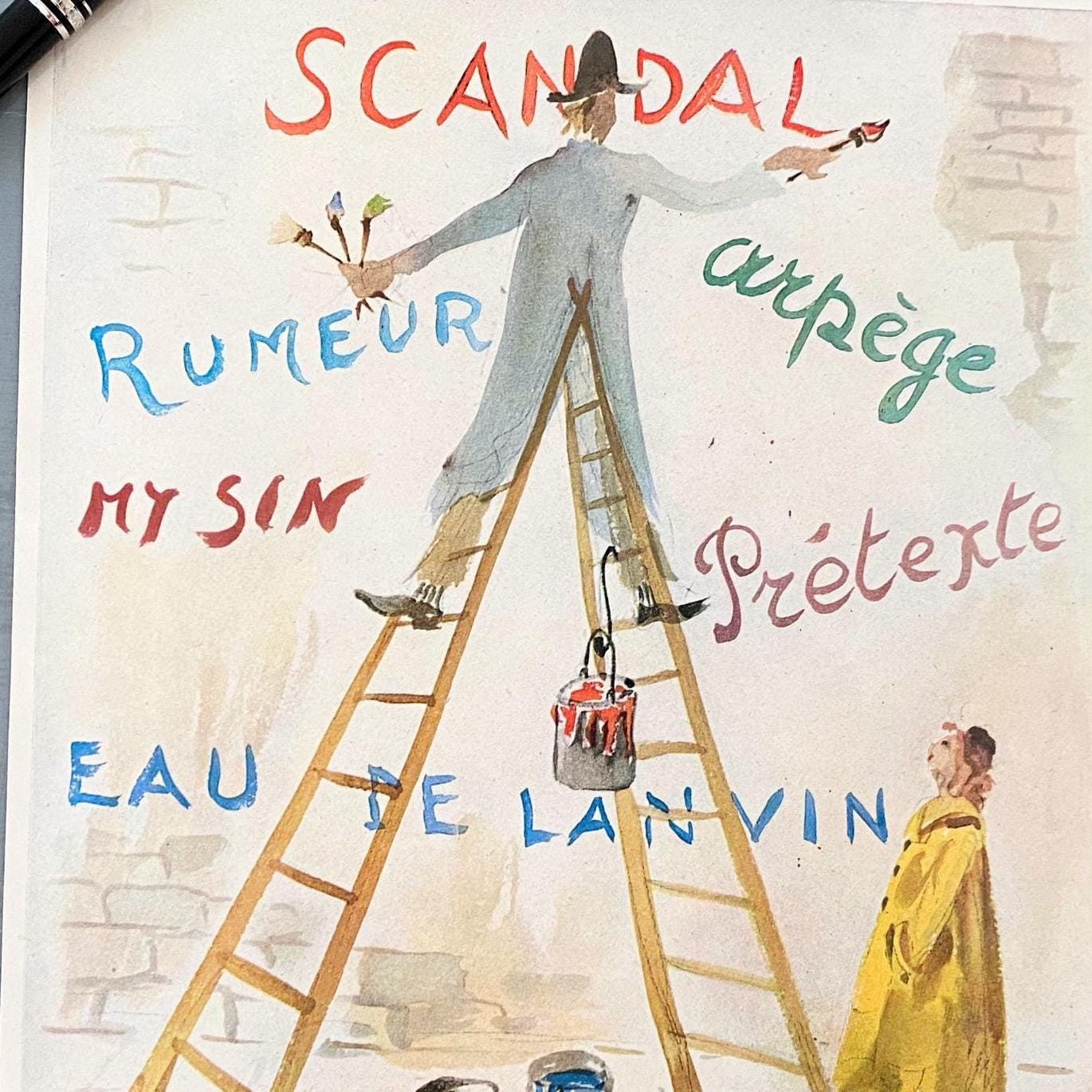 Vintage Lanvin Perfume Ad Print: 1950s Paris Street Scene Wall Art