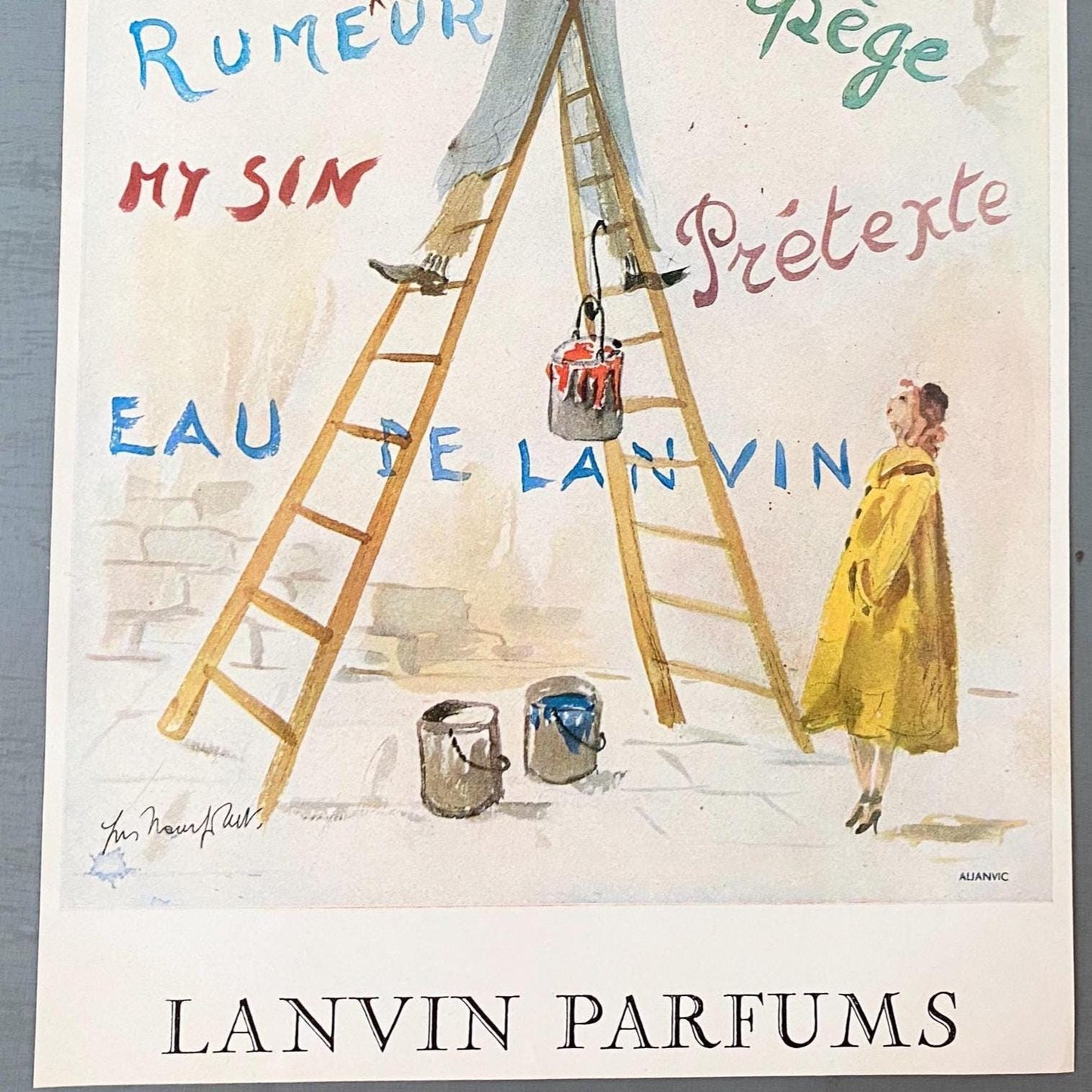 Vintage Lanvin Perfume Ad Print: 1950s Paris Street Scene Wall Art