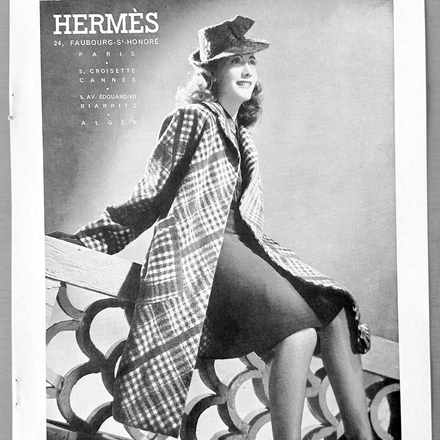 Authentic 1940s Vintage Hermes Fashion Advertising Print: Elegant Parisian Woman Poster