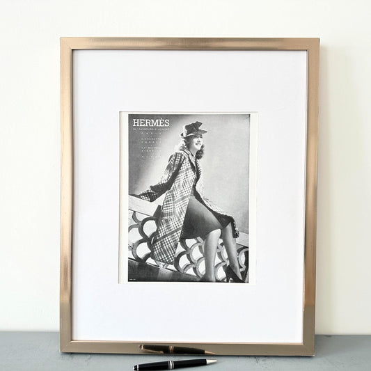 Authentic 1940s Vintage Hermes Fashion Advertising Print: Elegant Parisian Woman Poster
