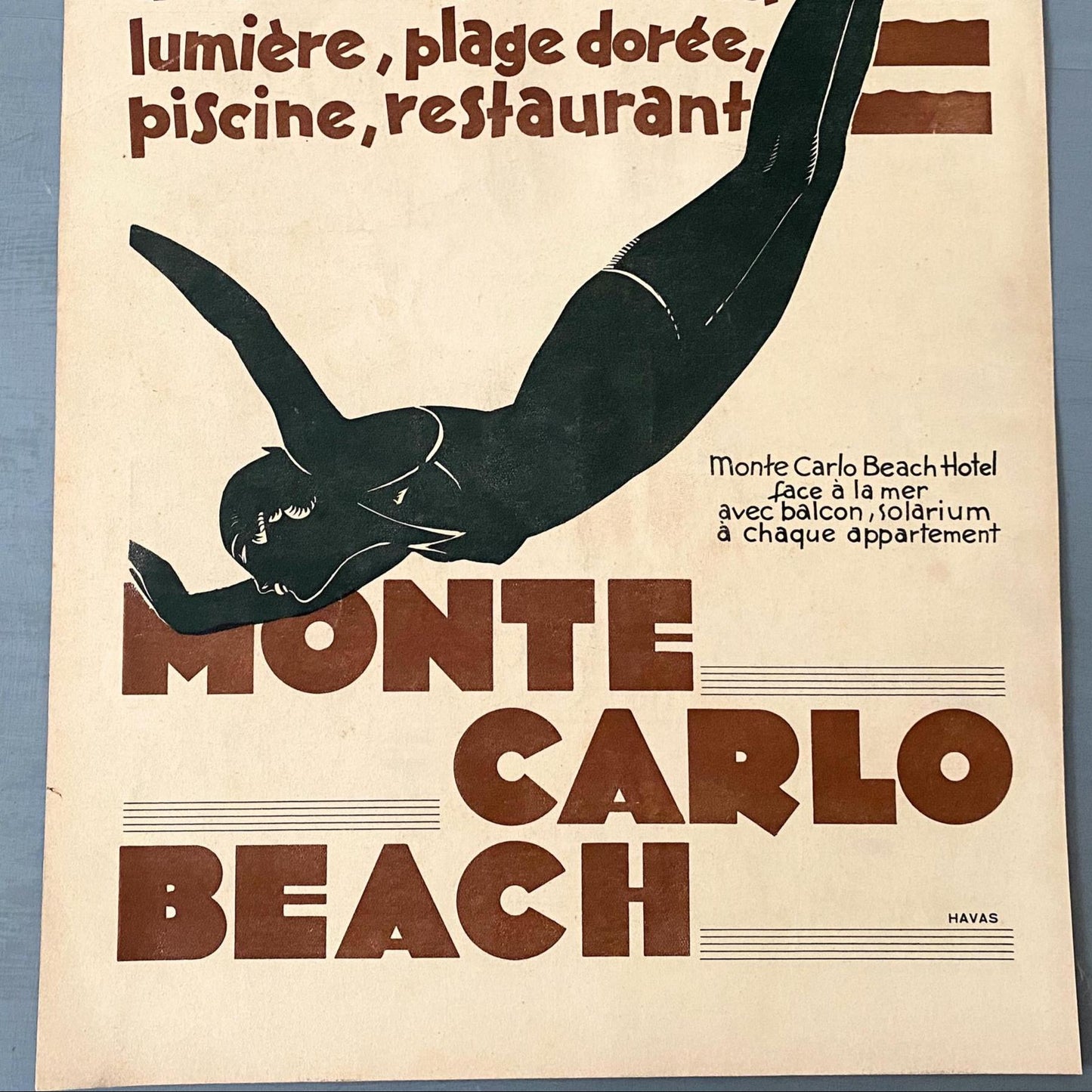 Original 1930s Vintage European City Monaco Monte Carlo Travel Ad Poster