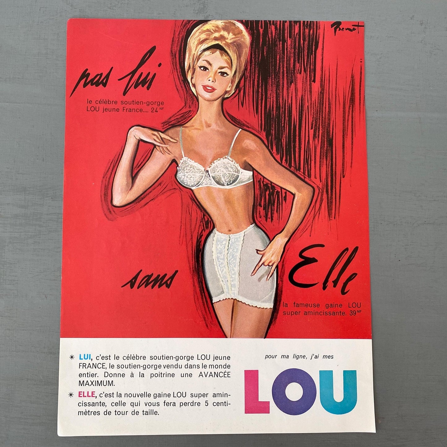 Original 1950s  Vintage Lingerie Ad Wall Art Print from French Vogue Magazine, Paris Pin Up Style Girl Poster