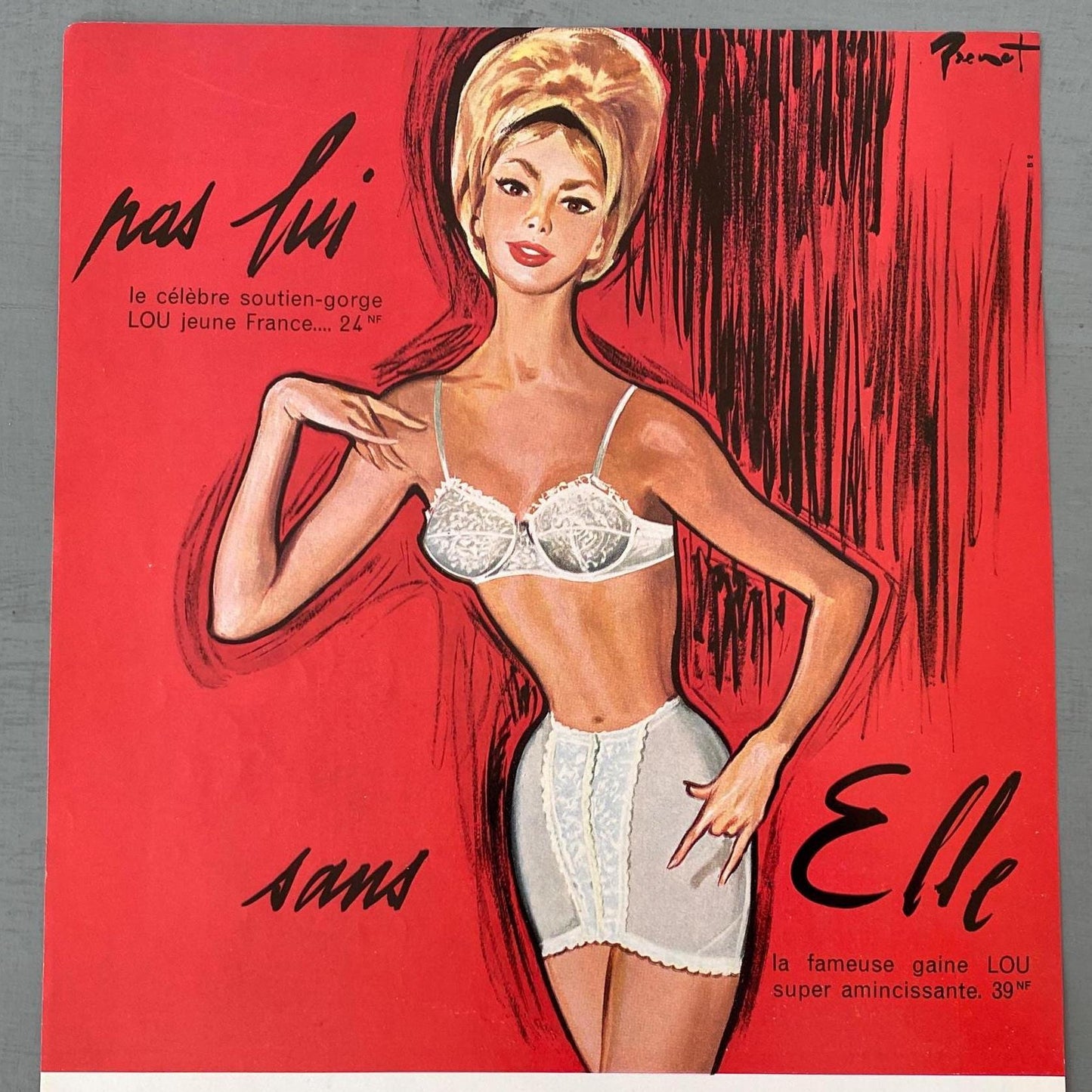 Original 1950s  Vintage Lingerie Ad Wall Art Print from French Vogue Magazine, Paris Pin Up Style Girl Poster