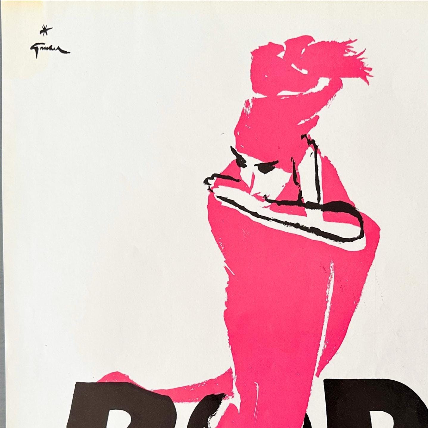 Rene Gruau French Vogue Print: Pink Dress Rodier Ad, 1950s Fashion Illustration