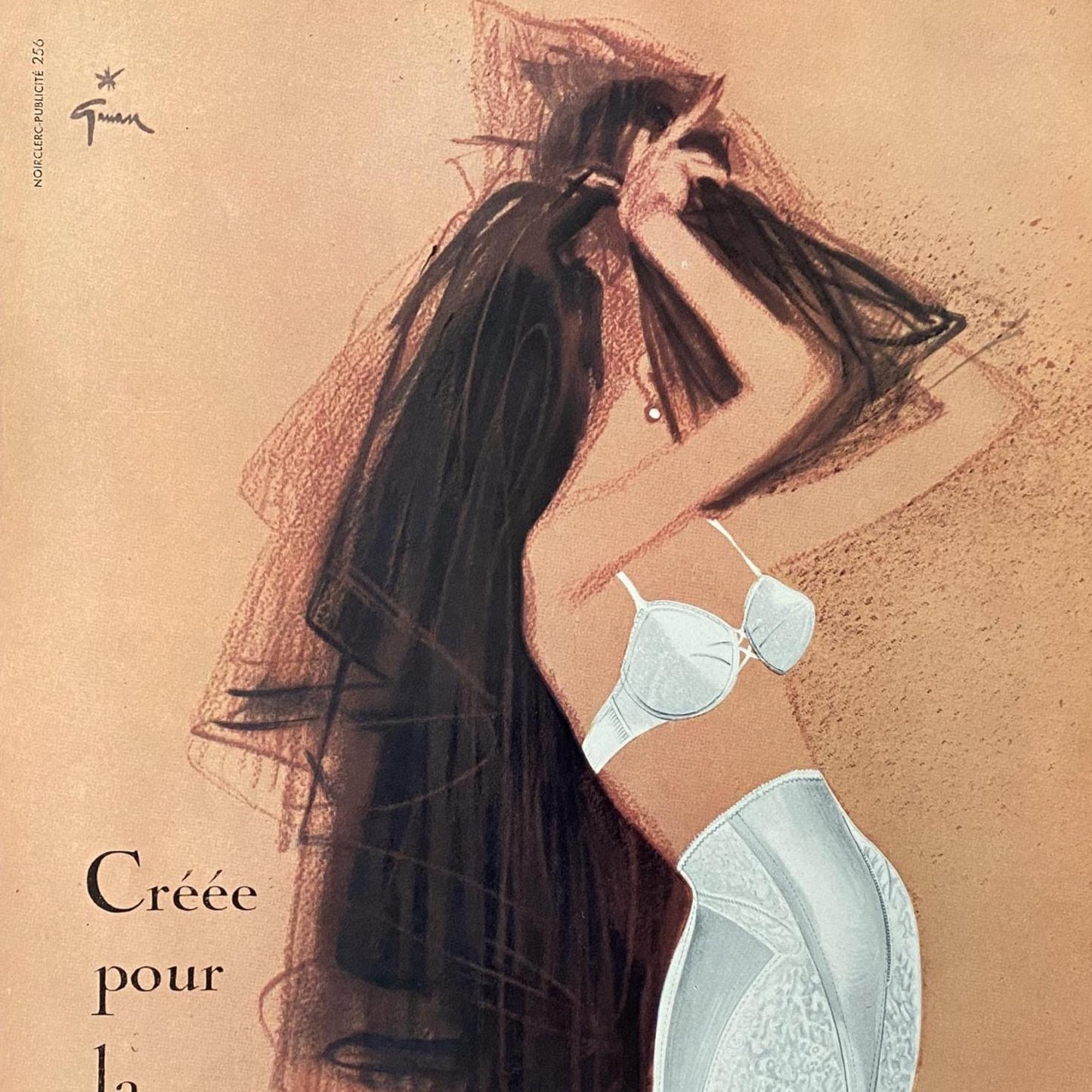 Original 1950s Vintage Dior Lingerie Ad Print by Rene Gruau - Rare Glam Home Wall Art Poster