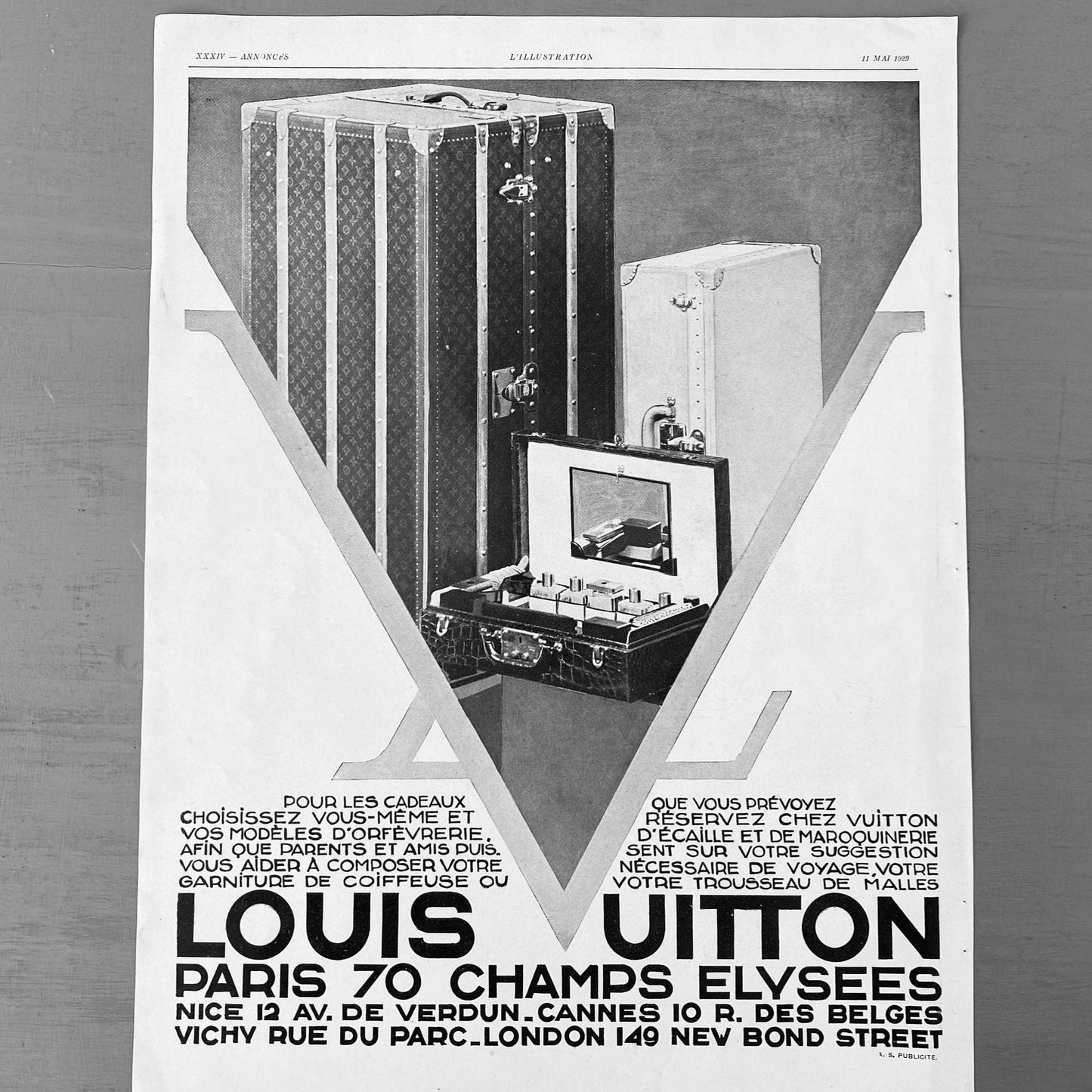 Authentic 1920s Vintage Louis Vuitton Luggage Ad Poster: Rare French Fashion Print