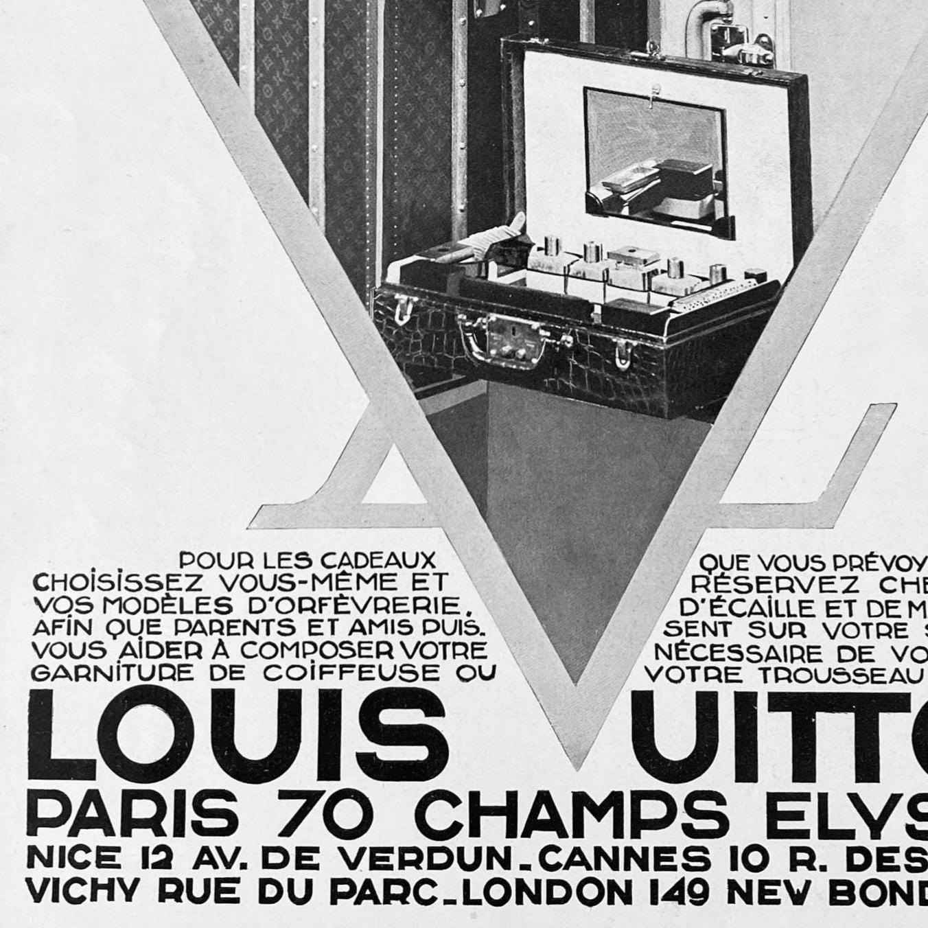 Authentic 1920s Vintage Louis Vuitton Luggage Ad Poster: Rare French Fashion Print