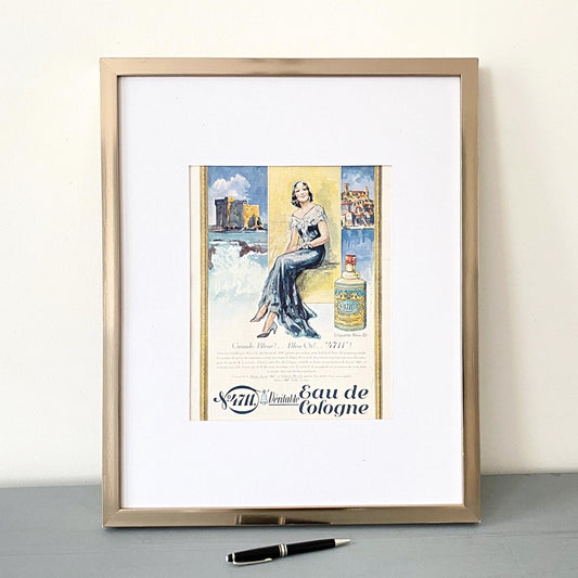 Original 1930s Vintage 4711 Cologne Perfume Ad Poster: Art Deco Parisian Woman Glam Decor