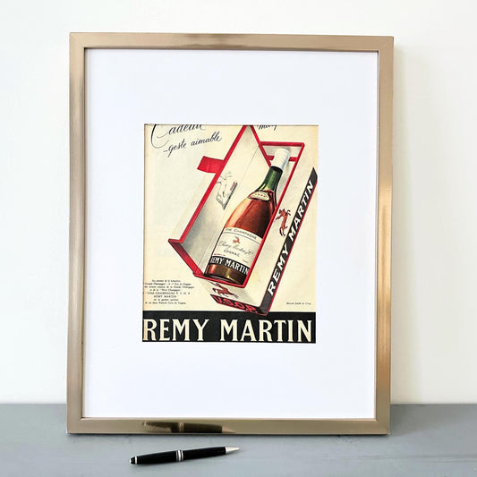 Original 1950s French Vintage Remy Martin Cognac Wall Art Poster, Minimalist Mini Bar or Kitchen Decor