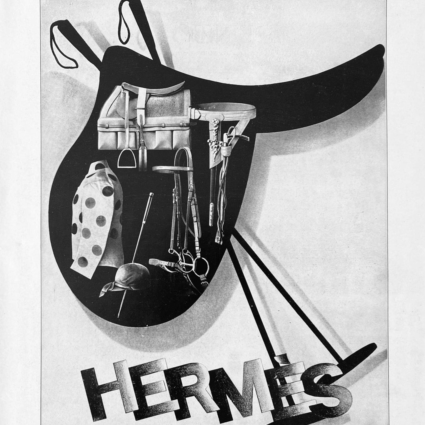 Authentic 1920s Vintage Hermes Ad Wall Art Poster: Art Deco Saddle & Horse Equipment Print