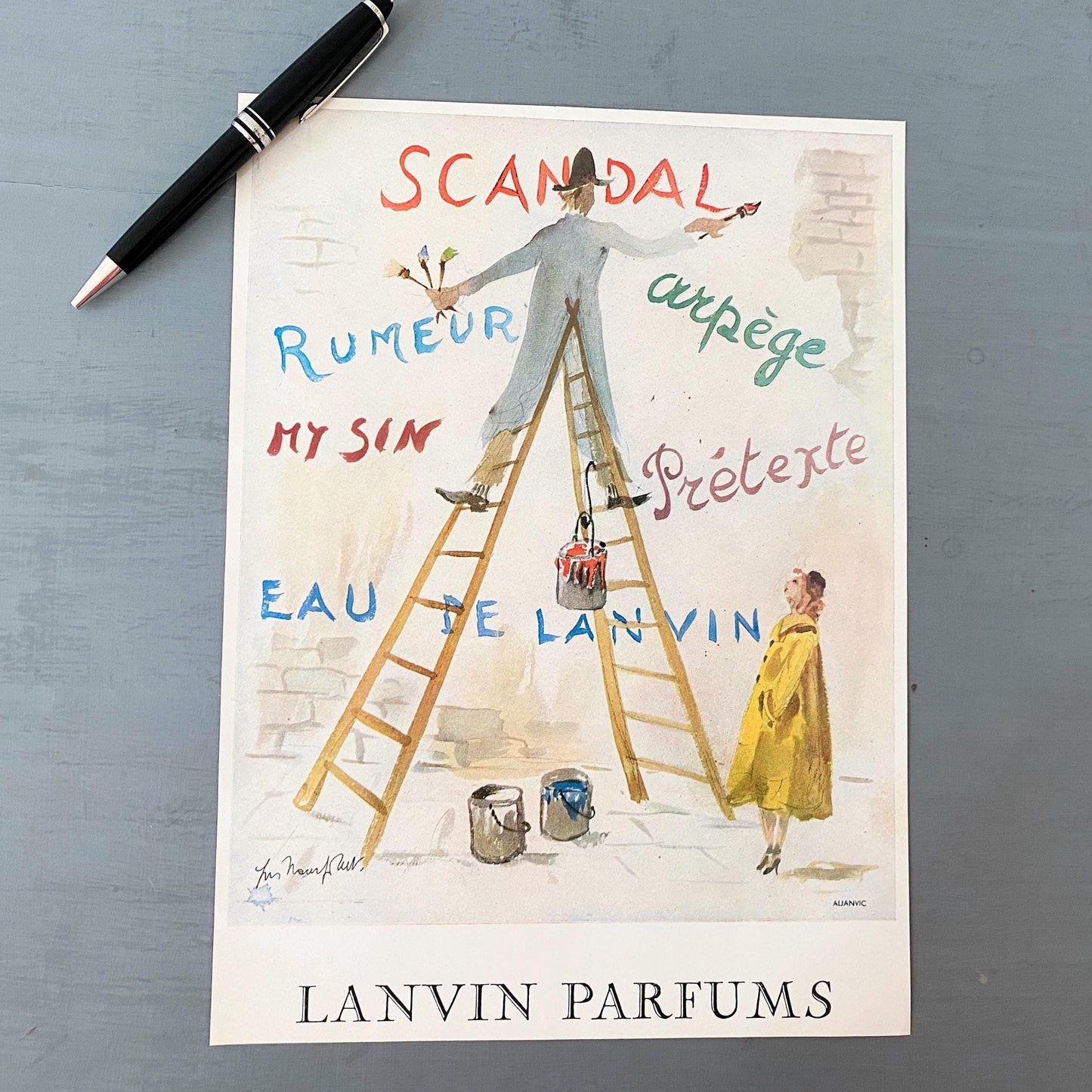 Vintage Lanvin Perfume Ad Print: 1950s Paris Street Scene Wall Art